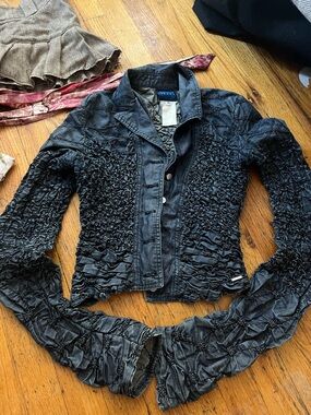 Kenzo Ruched Denim Ruffle Jacket